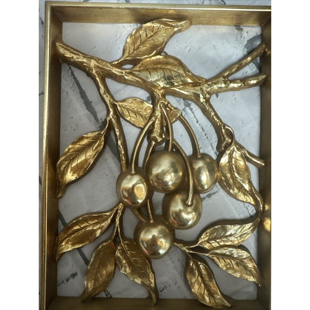 Hollywood Regency Syroco Gold Wall Plaques Set Lot 4 MCM Four Fruit Panels Boho - Picture 11 of 11